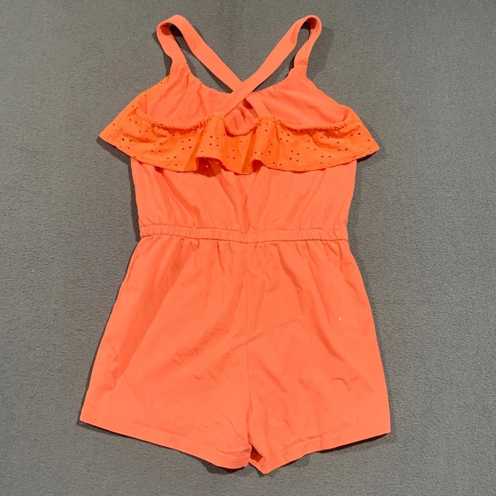 Old Navy Girls Orange Eyelet Ruffle Romper XL 14 Criss Cross Back Summer‎